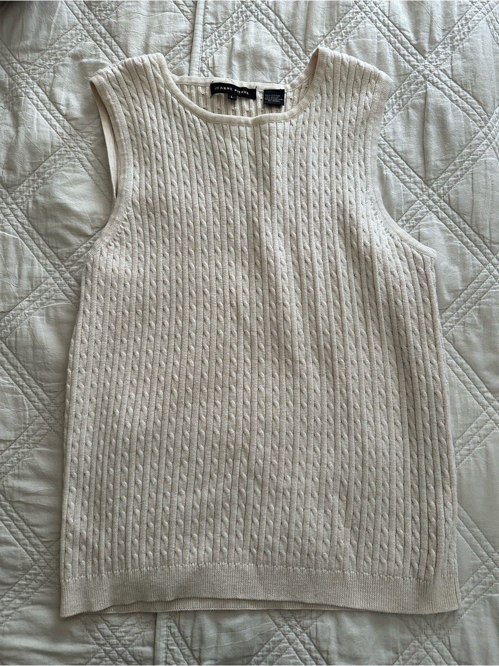 Jeanne Pierre Cream Cable-Knit Sleeveless Crewneck Sweater Tank Top